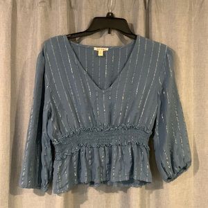 Miami long sleeve, dark blue top with gold stripes